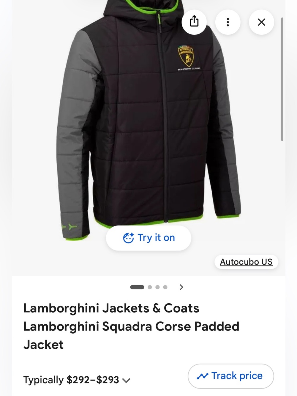 Lamborghini Black Puffer Jacket with Gray Sleeves and Neon Green Trim